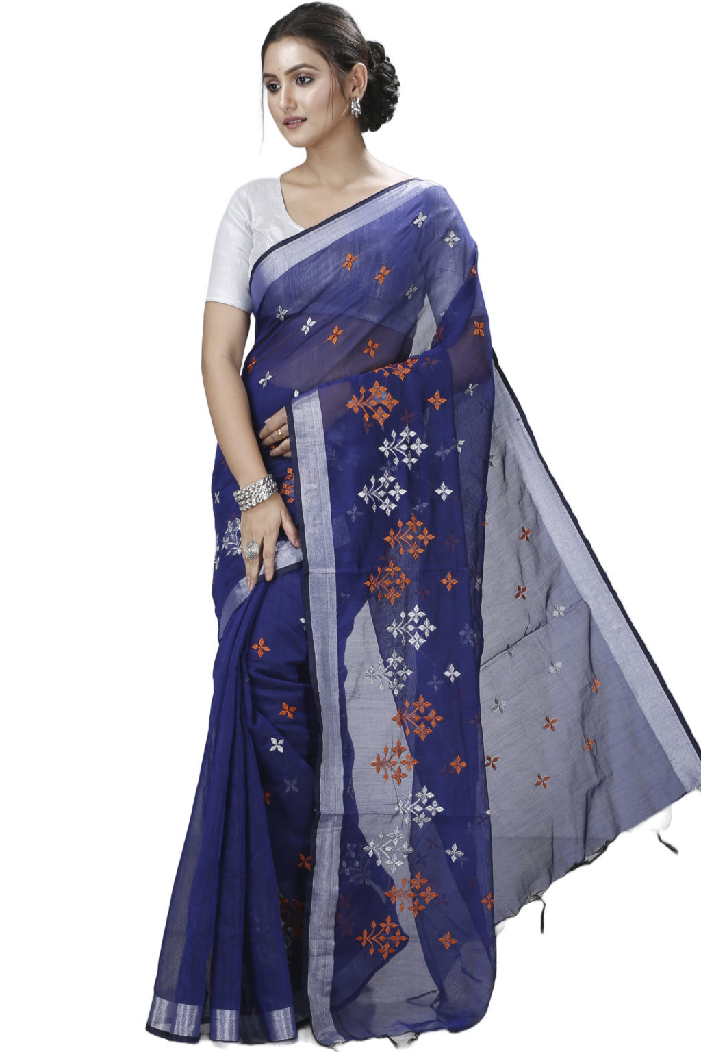 Naby Blue Blended Cotton Tamasi Hand Loom Saree (1210)